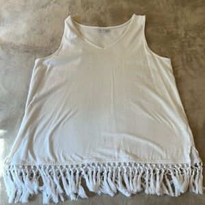 J Jill White sleeveless tunic top with fringe detail  size xl